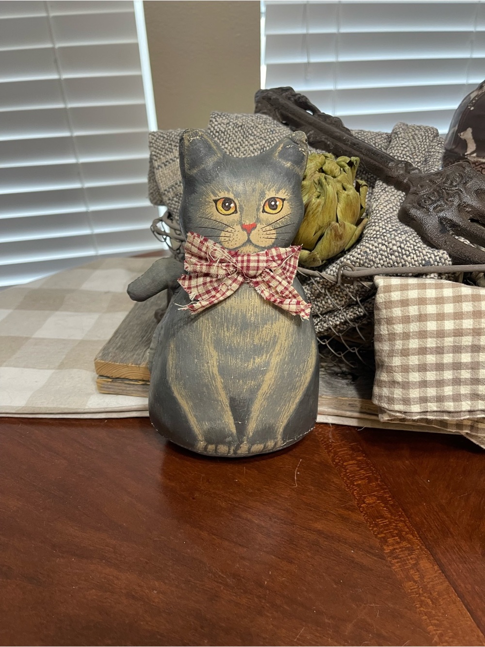Vintage primitive cat Cloth canvas Stuffed 
 Weighted painted